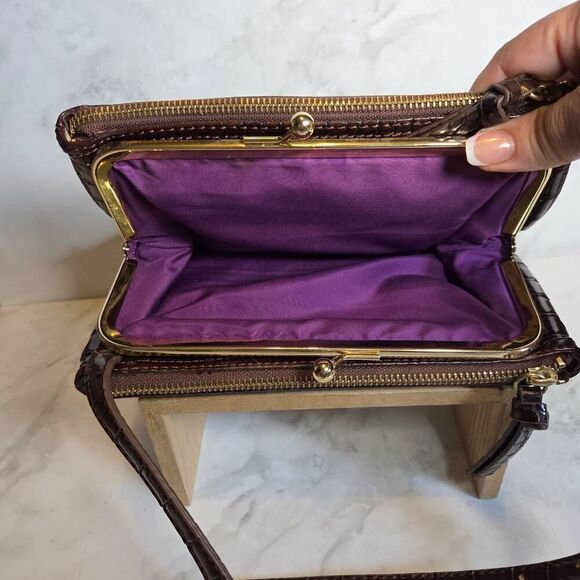 Nine West Kiss-Poptop Brown Crossbody Croc Alligator Bag - Picture 5 of 9